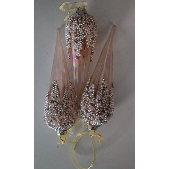 34th&Pine Set of 3-Icicle Glass Christmas Tree Ornaments in Original Box - Picture 3 of 8